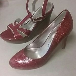 2 pair WHBM red snakeskin print heels 7